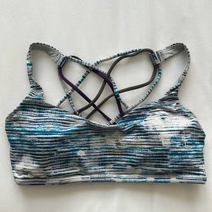 Blue striped Lululemon Free to Be Wild Sports Bra